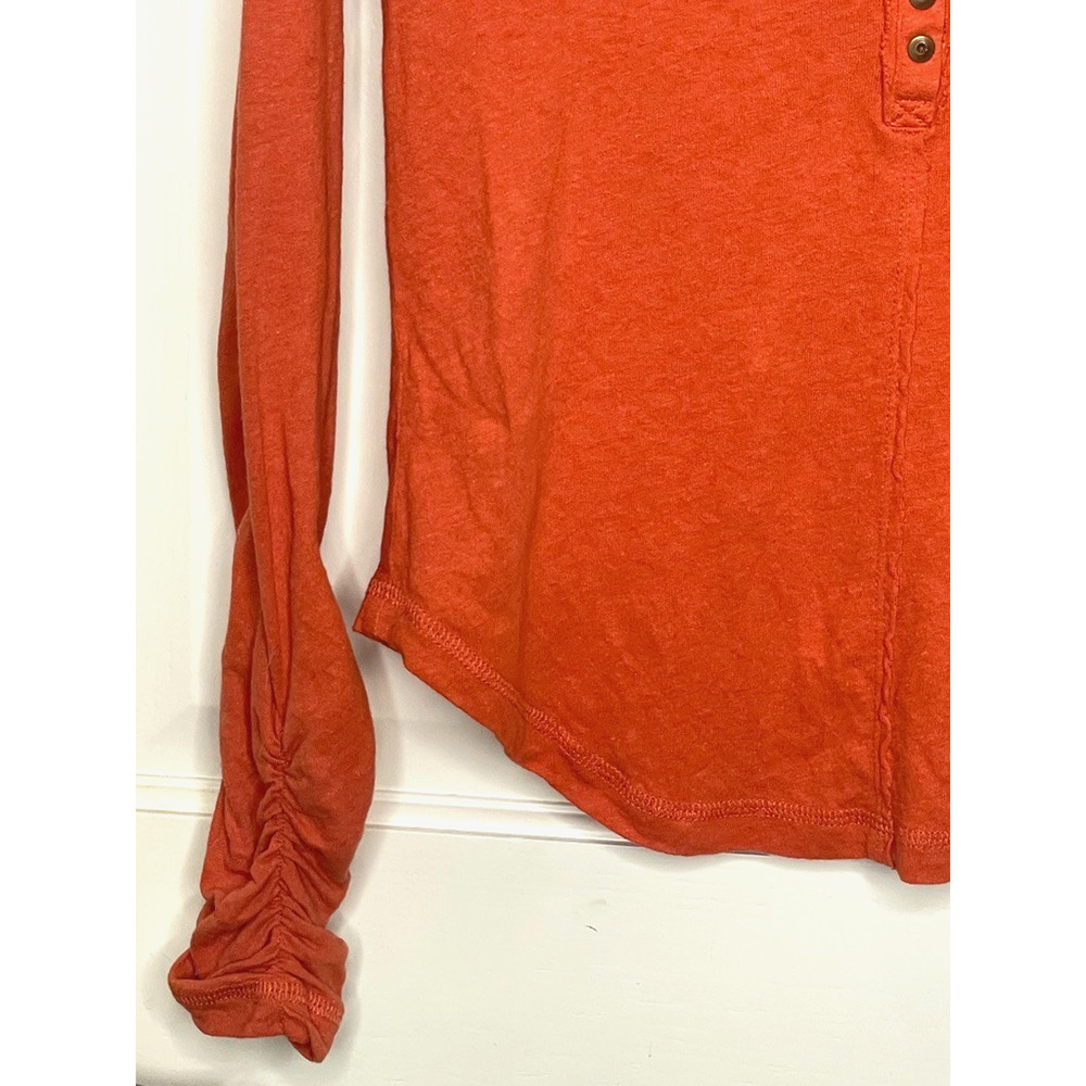 Anthropologie Pilcro Linen Blend Knit Henley Top Sz S Long Sleeve Ruching Boho - Picture 3 of 13